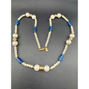 Vintage Vendome Necklace Faux Pearl Acrylic Blue 30"‎
